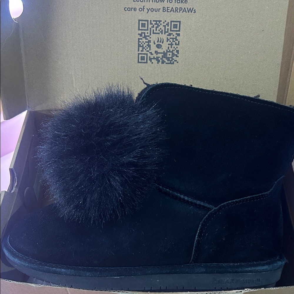 BearPaw Black Pom Pom Winter Boots